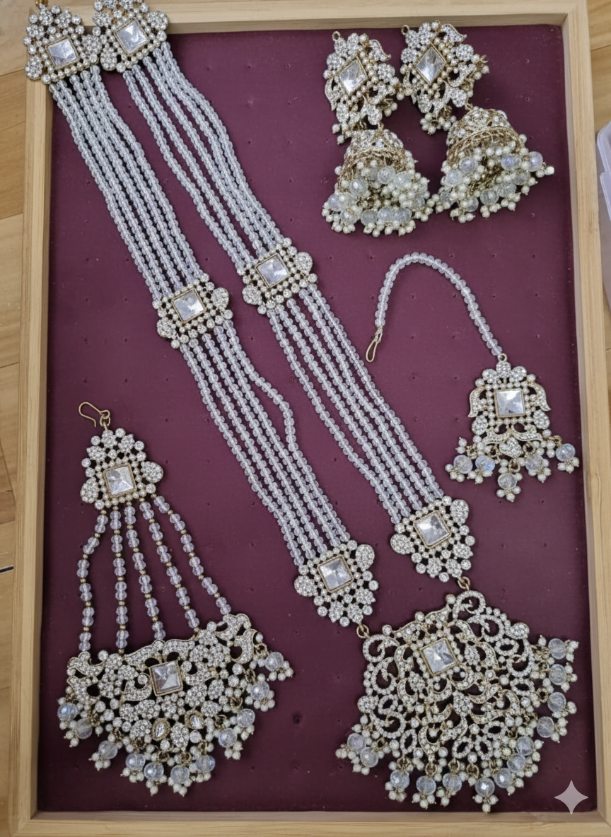 Traditional Gold Pletad Long Necklace Set 5-Piece For Woman & Girls