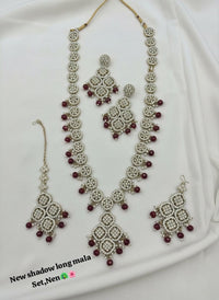 Emerald Green Gold Plated Bridal Jewelry Long Necklace With Earring Set For Woman