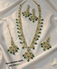 Antique Gold Plated Bridal Set Long Necklace With Earrings & Tikka Set For Woman
