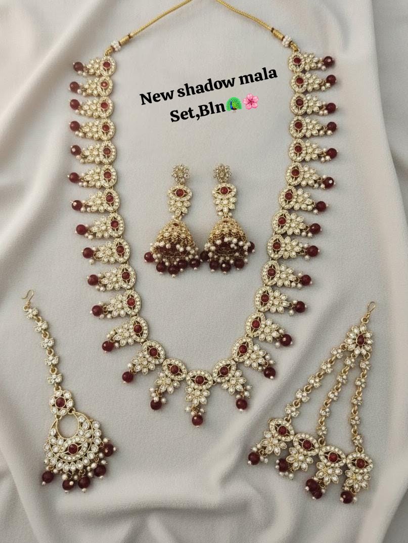 Traditional Gold Plated Bridal Jewelley Long Necklace Set with Earrings & Tikka Set For Woman