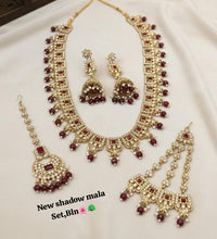 Emerald Gold Plated Jewellery Long Necklace Set with Earrings & Mangtika Set