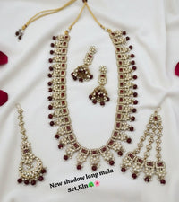 Wedding Collection Antique Gold Plated Long Necklace With Earrings & Tikka Set