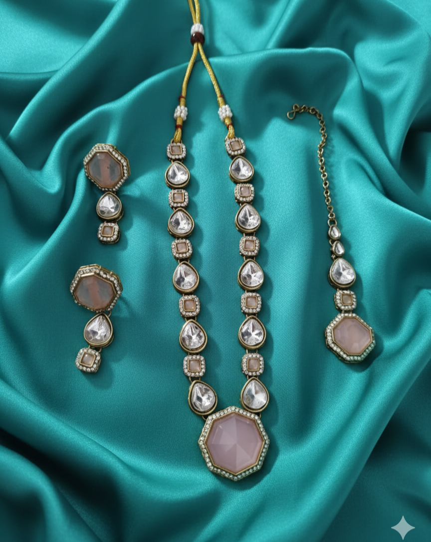 Deep Maroon Kundan Necklace Set with Earring