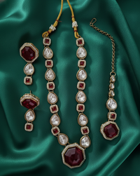 Deep Maroon Kundan Necklace Set with Earring