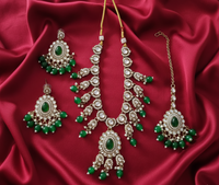 Lavender Lilac Kundan Necklace Set with Frosted Bead Droplets