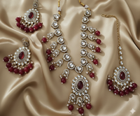 Lavender Lilac Kundan Necklace Set with Frosted Bead Droplets