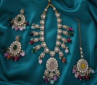 Lavender Lilac Kundan Necklace Set with Frosted Bead Droplets