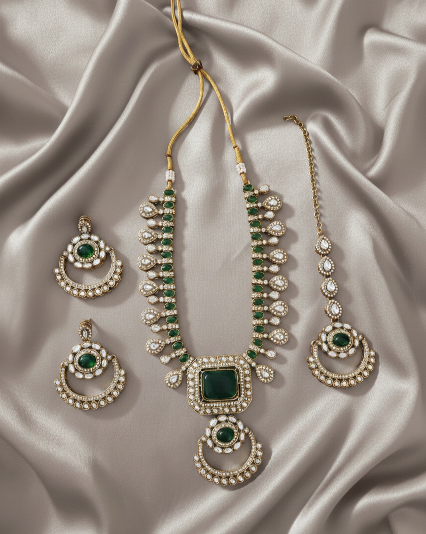 Antique Gold & Royal Blue Long Necklace Set