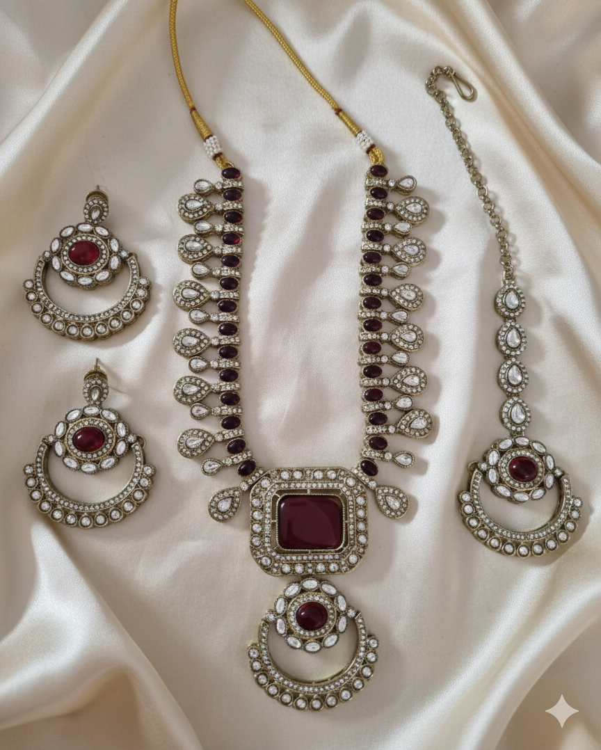 Antique Gold & Royal Blue Long Necklace Set