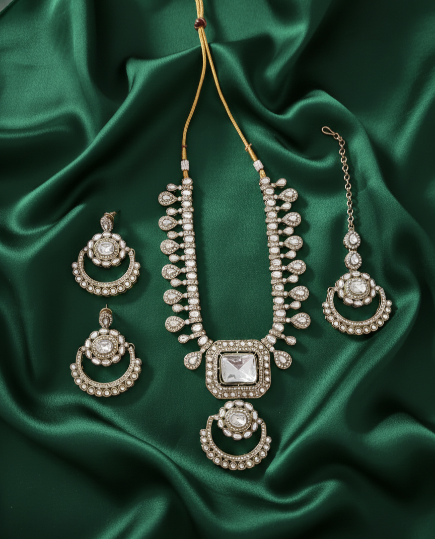 Antique Gold & Royal Blue Long Necklace Set