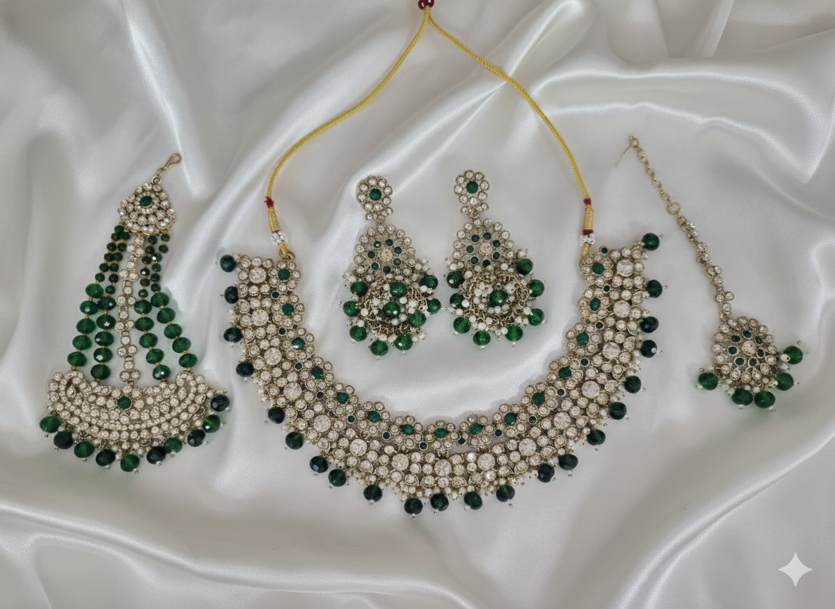 Classic Green Kundan Choker Set with Earrings