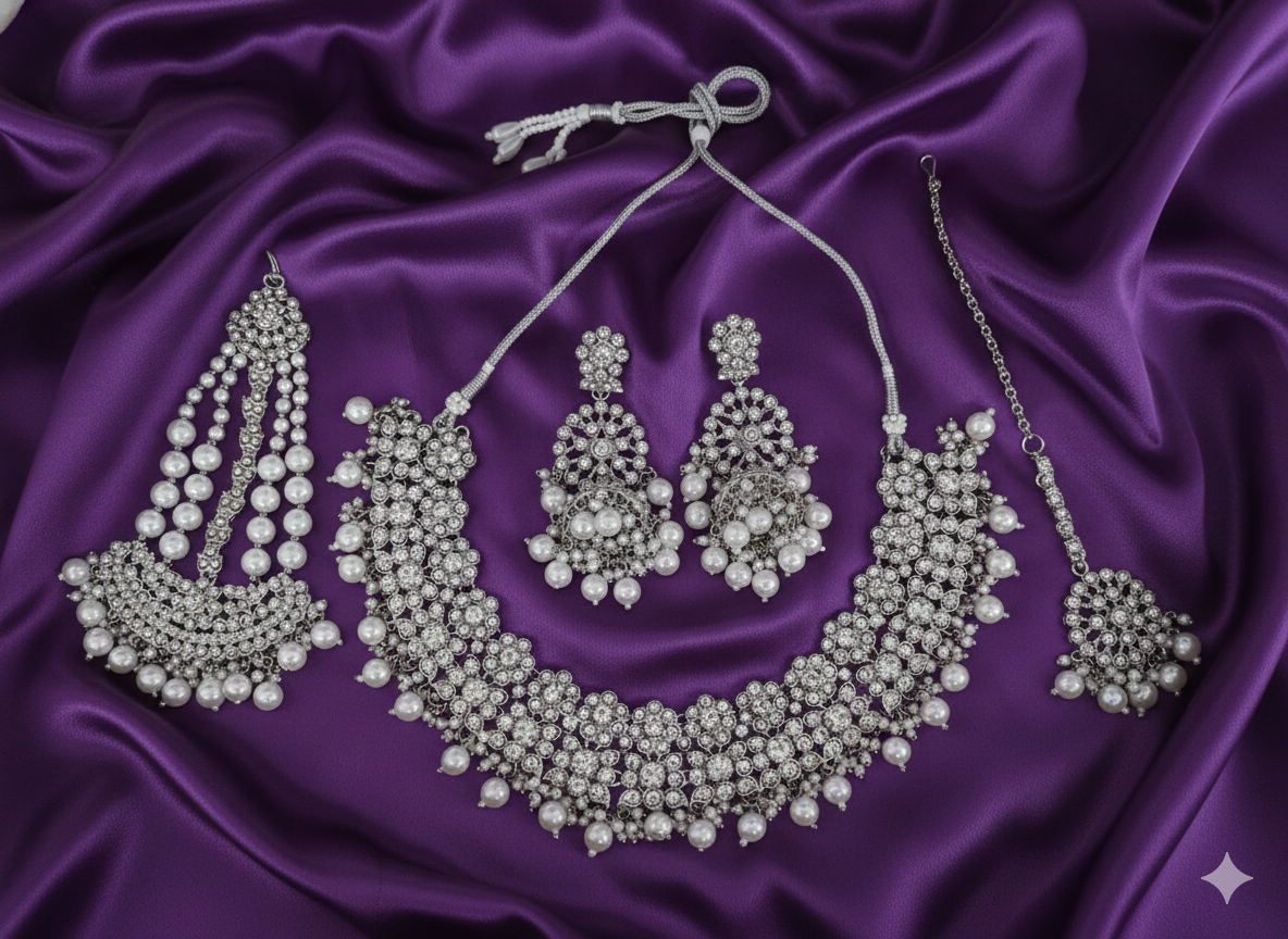 The Heritage White Beaded Traditional Wedding Jewelry Set