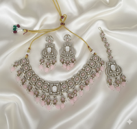 Rose Petal Pink Choker Necklace Set with Earrings