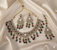 Rose Petal Pink Choker Necklace Set with Earrings