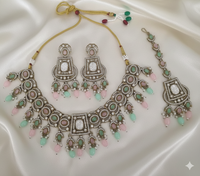 Rose Petal Pink Choker Necklace Set with Earrings