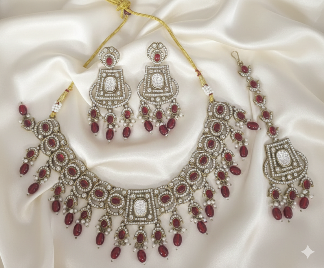 Rose Petal Pink Choker Necklace Set with Earrings
