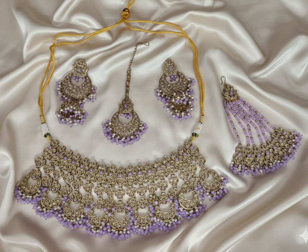 Baby Pink Champagne Bridal Choker Set With Earring set