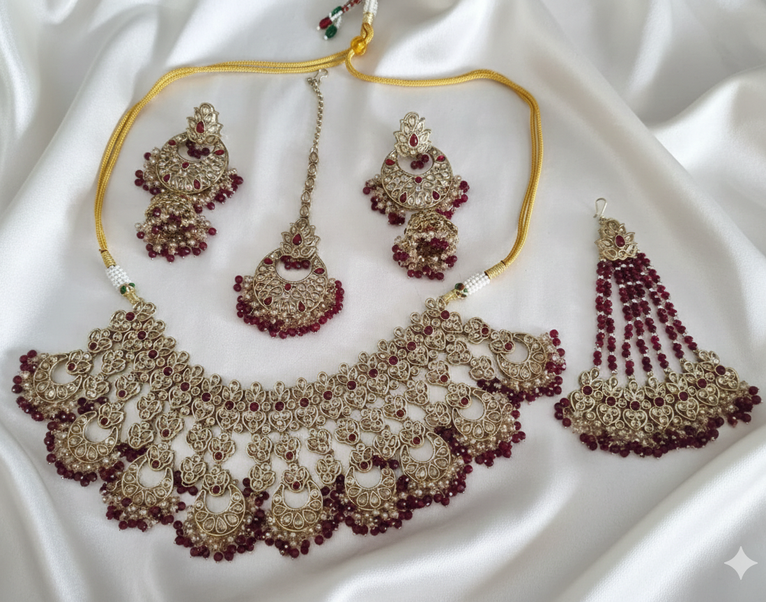 Baby Pink Champagne Bridal Choker Set With Earring set