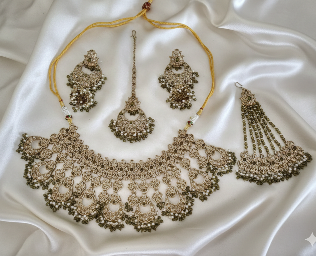 Baby Pink Champagne Bridal Choker Set With Earring set