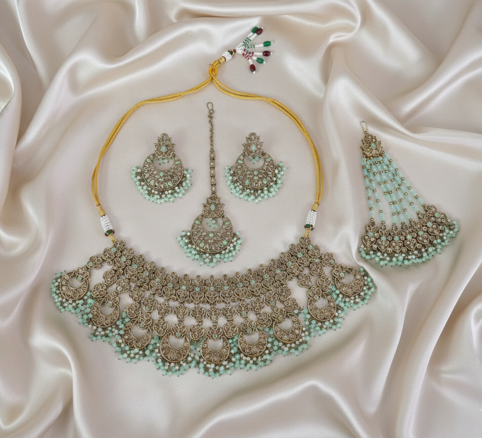 Baby Pink Champagne Bridal Choker Set With Earring set