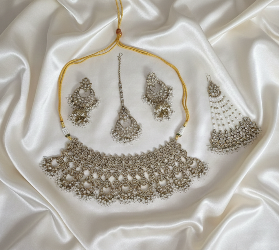 Baby Pink Champagne Bridal Choker Set With Earring set