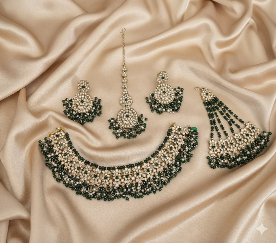 Deep Maroon Antique Gold Choker Set with Traditional Jhumar/Passa