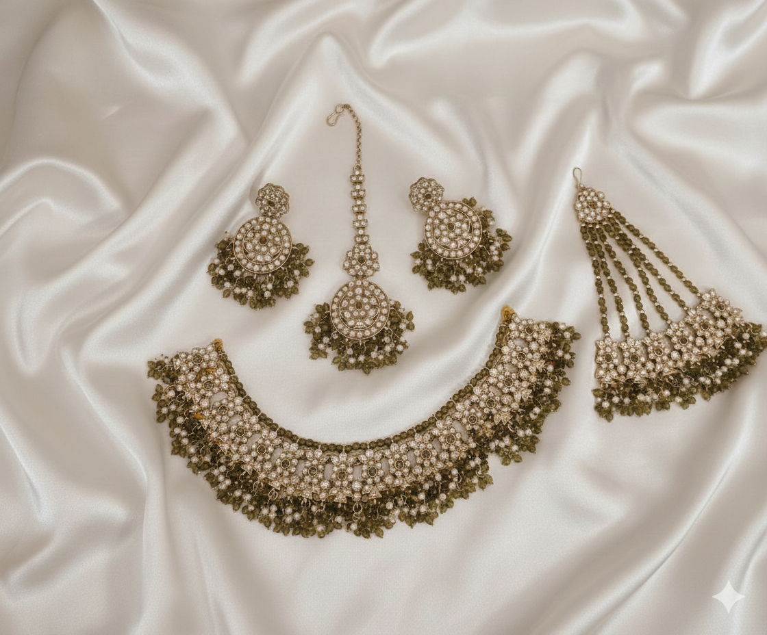 Deep Maroon Antique Gold Choker Set with Traditional Jhumar/Passa