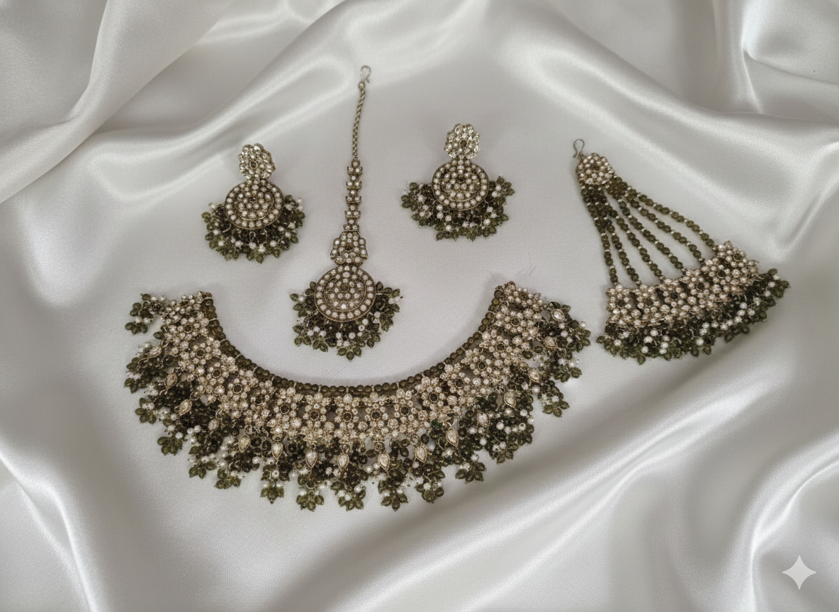 Classic White Beaded Traditional Wedding Jewelry Set