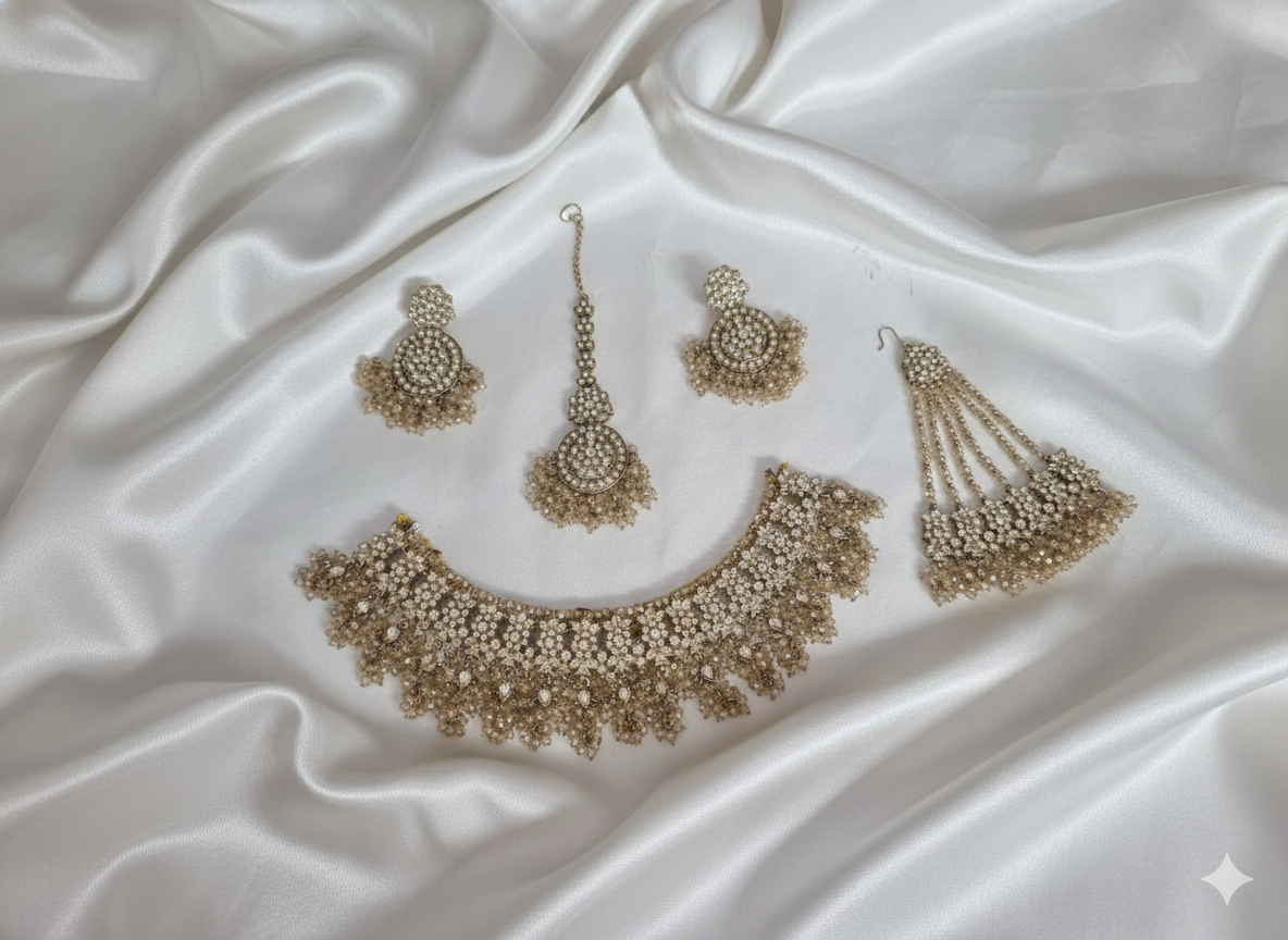 Classic White Beaded Traditional Wedding Jewelry Set