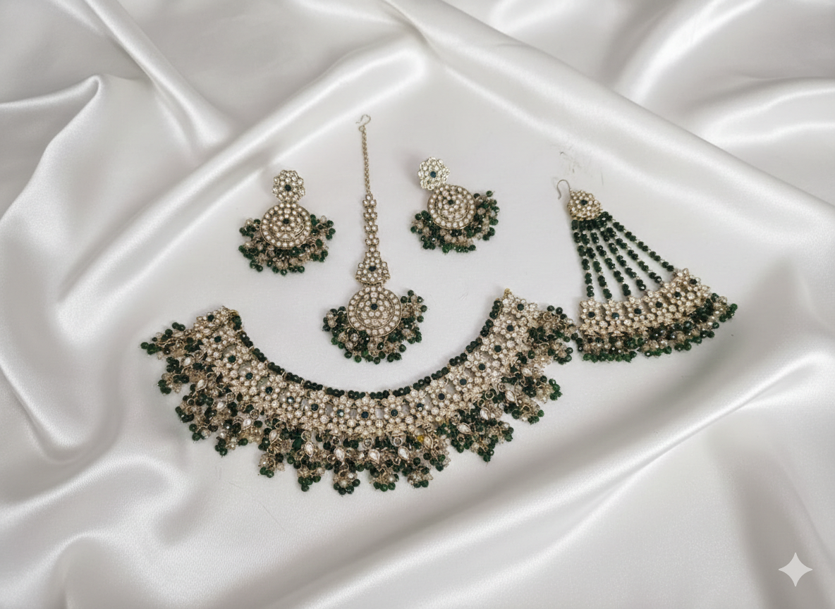 Classic White Beaded Traditional Wedding Jewelry Set