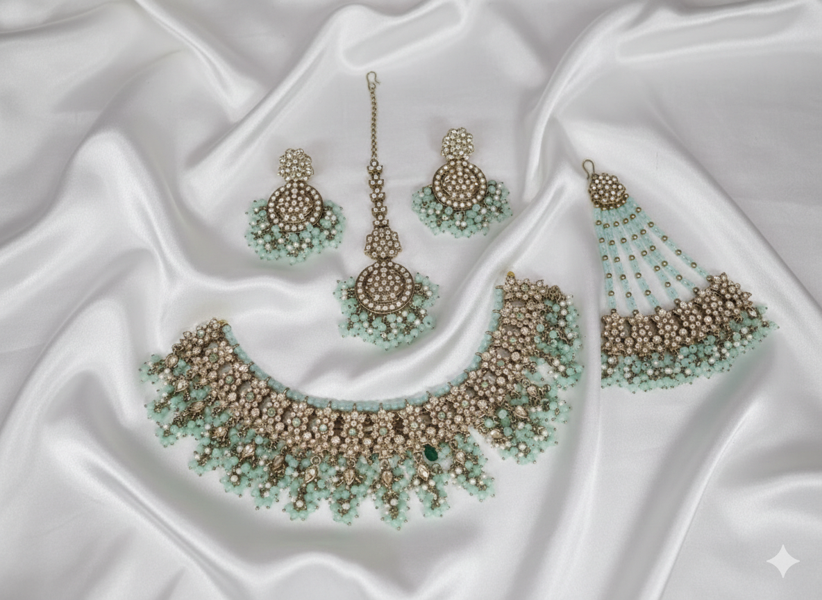 Classic White Beaded Traditional Wedding Jewelry Set