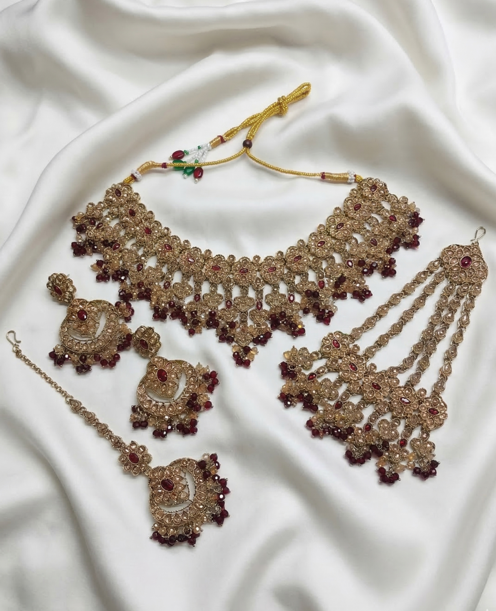 The Mughal Bride Antique Gold Maroon Choker Set