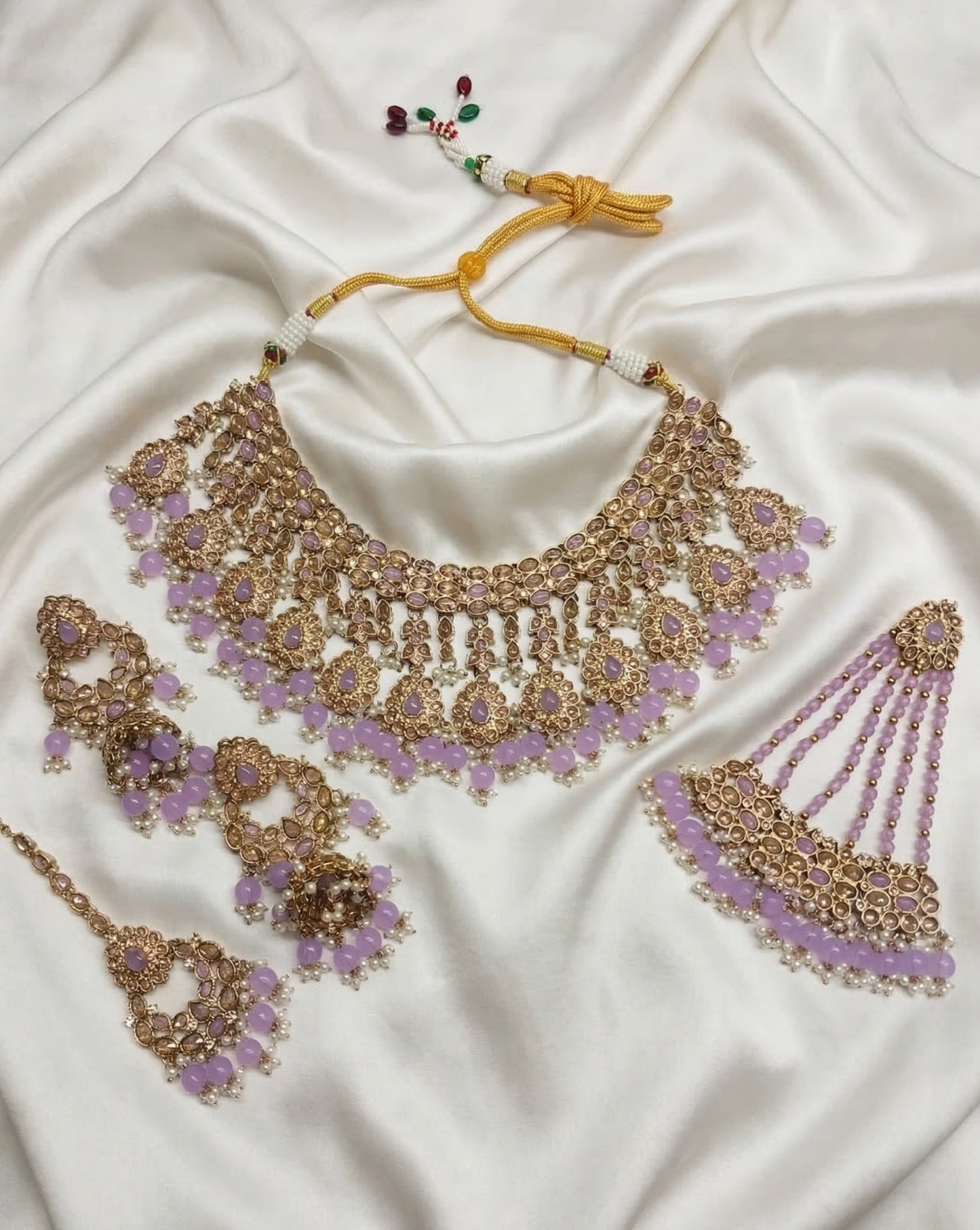 Pastel Purple Choker Set with Passa, Tikka & Jhumkas