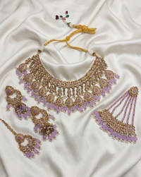 Pastel Purple Choker Set with Passa, Tikka & Jhumkas