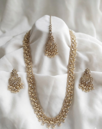 Champagne Stone & Pearl Beaded Long Necklace Set