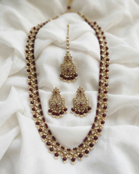 Champagne Stone & Pearl Beaded Long Necklace Set
