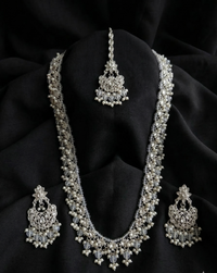 Champagne Stone & Pearl Beaded Long Necklace Set