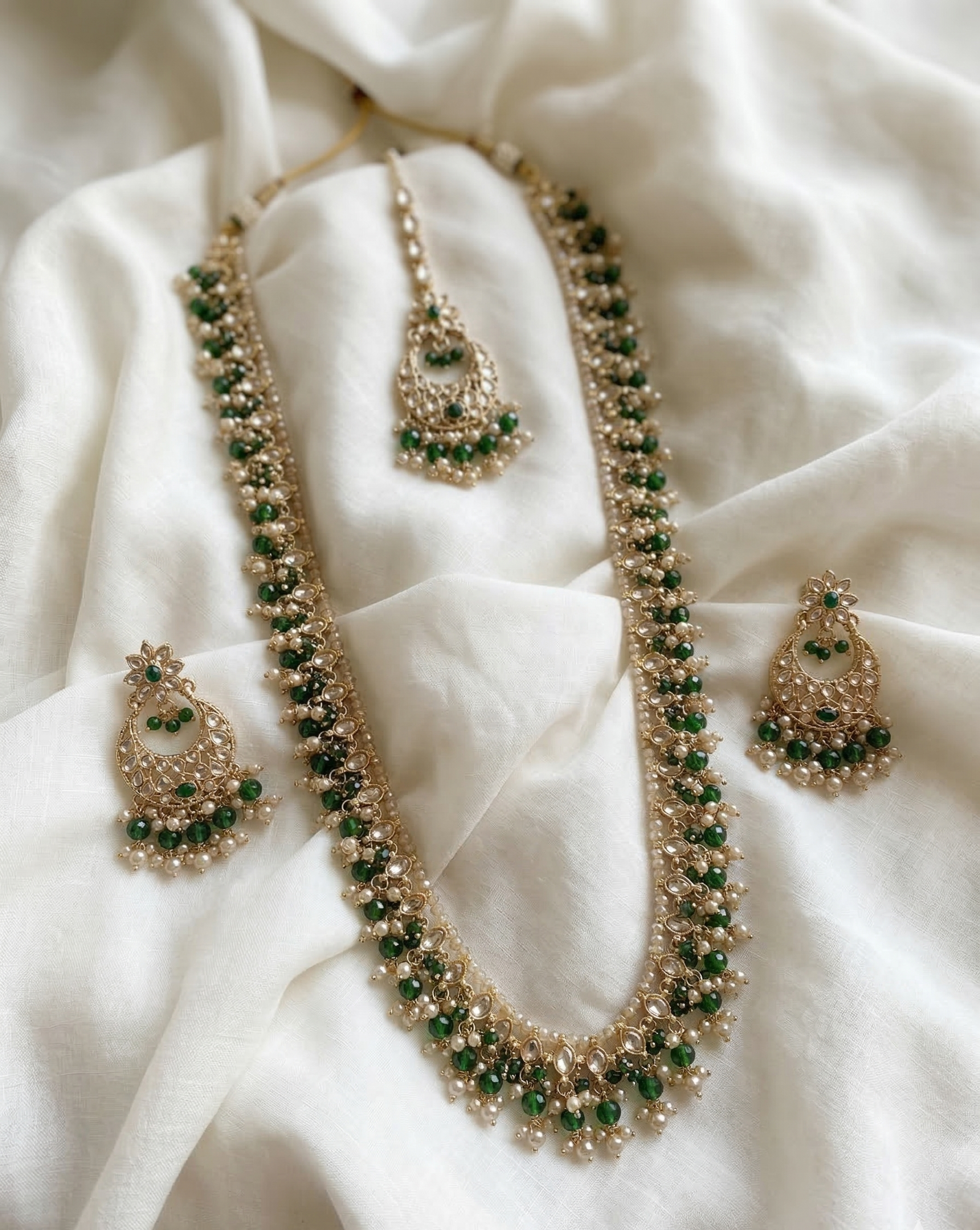 Traditional Green Beaded Long Necklace