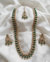 Deep Maroon Beaded Long Necklace Set