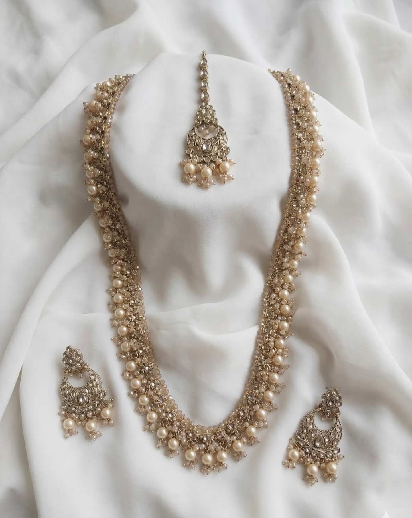 Deep Maroon Beaded Long Necklace Set