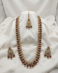 Deep Maroon Beaded Long Necklace Set