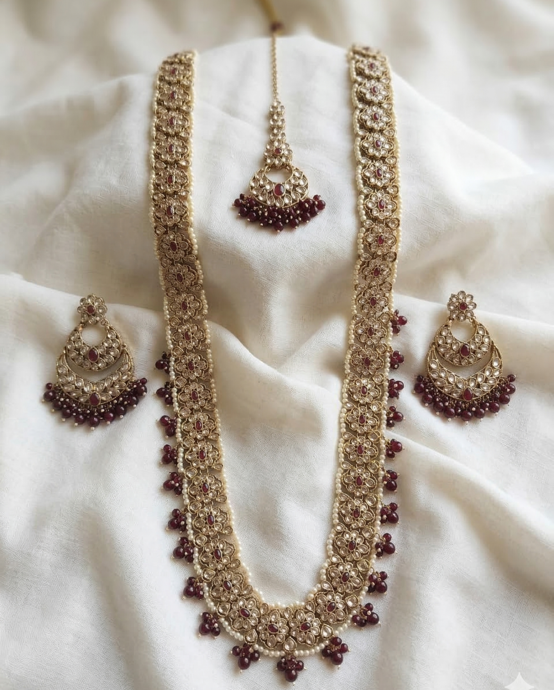 Heritage Maroon Bridal Long Necklace Set