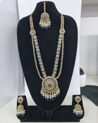 Traditional Pastel Sea Green Long Necklace Set with Jhumkas