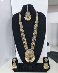 Traditional Pastel Sea Green Long Necklace Set with Jhumkas
