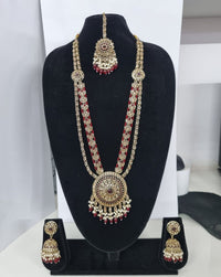 Traditional Pastel Sea Green Long Necklace Set with Jhumkas