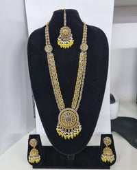Traditional Pastel Sea Green Long Necklace Set with Jhumkas