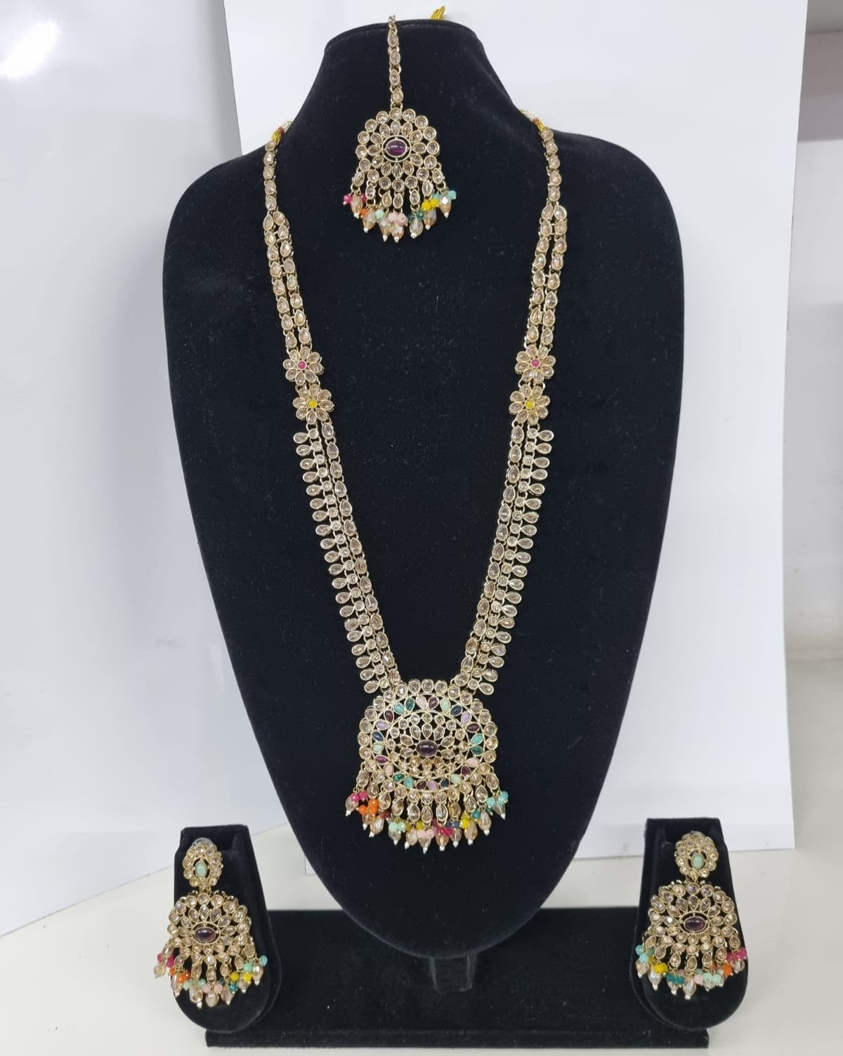 Mustard Yellow Bridal Necklace Set with Matching Earrings