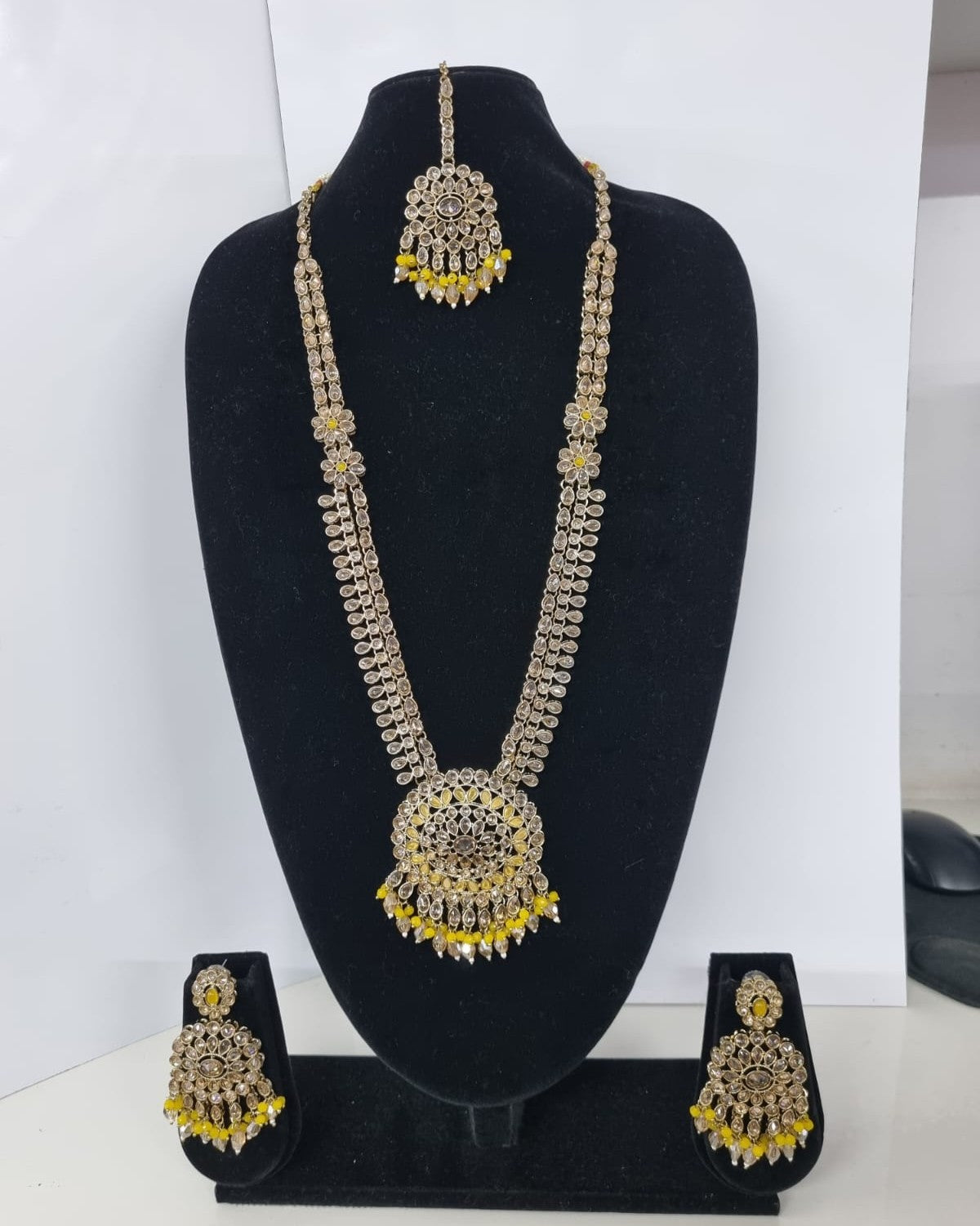 Mustard Yellow Bridal Necklace Set with Matching Earrings