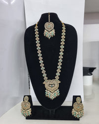 Lavender Purple Heart Shaped Long Necklace Set with Earrings & Maang Tikka