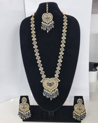Lavender Purple Heart Shaped Long Necklace Set with Earrings & Maang Tikka